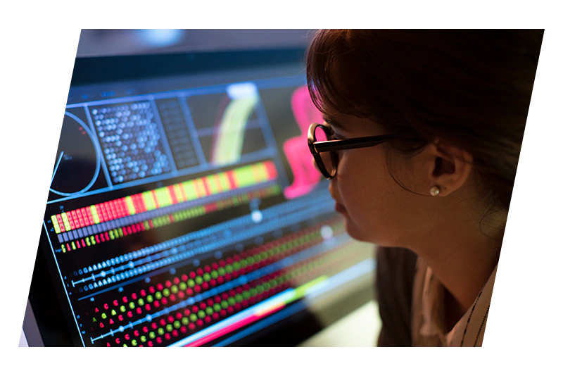 woman looking at dna sequences
