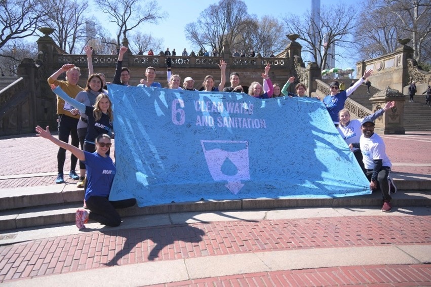 Bayer employees gather in support of Run Blue ahead of World Water Day in New York City’s Central Park.