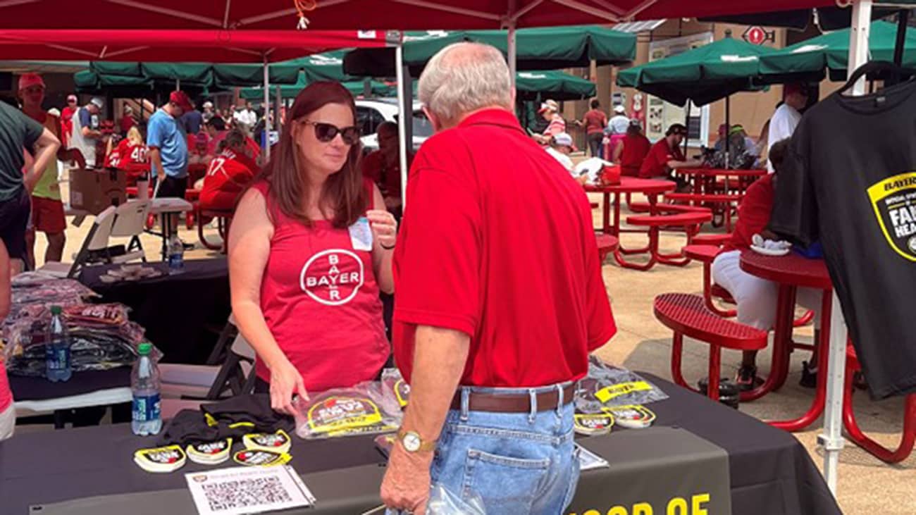 Team Bayer handing out information on heart health at Busch Stadium