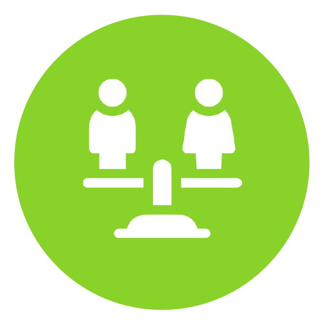 Icon of two people standing on either side of a scale.
