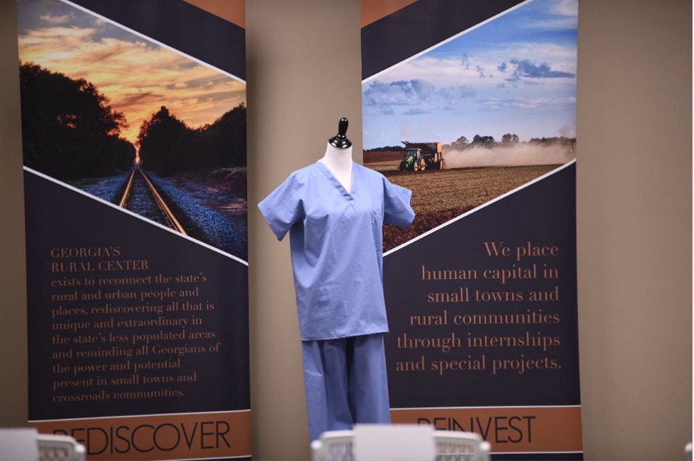 Medical scrubs on display